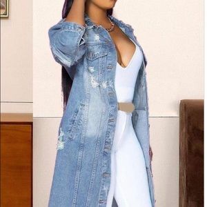 Womens long denim jeans jacket